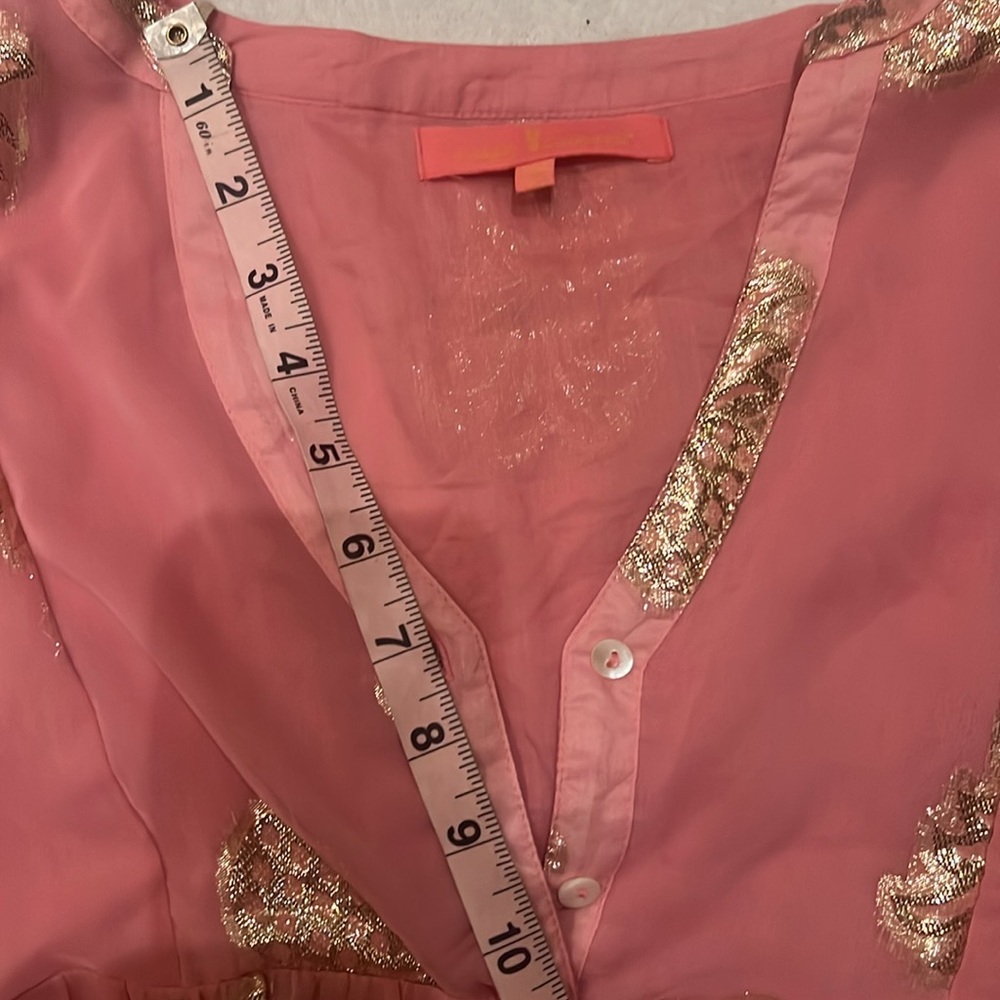 Simply Southern pink gauzy tiered short dress foiled tinsel gold pineapples XXL - Picture 6 of 13